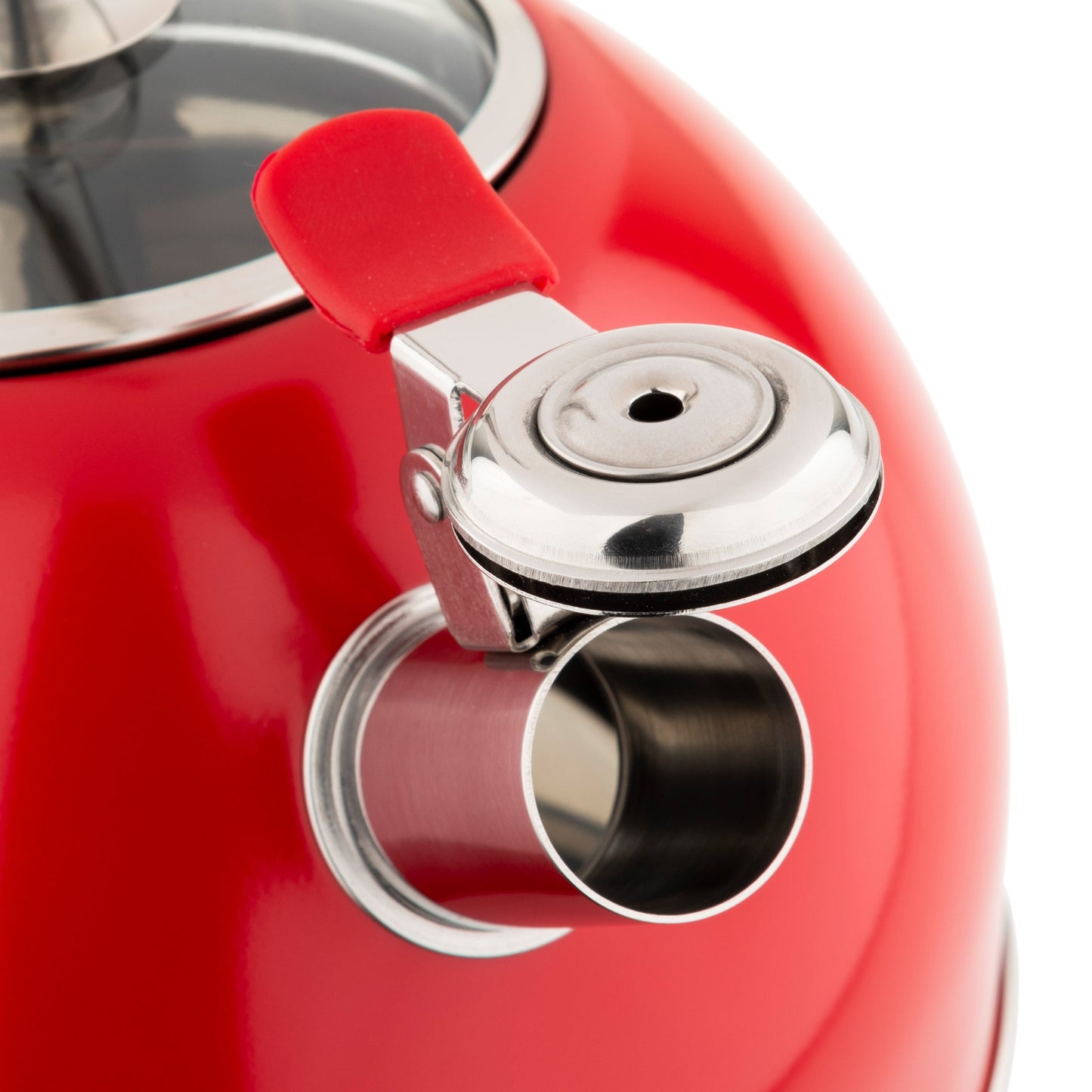 Bouilloire à sifflet Viking en acier inoxydable rouge de 2,6 quarts avec fond à 3 couches