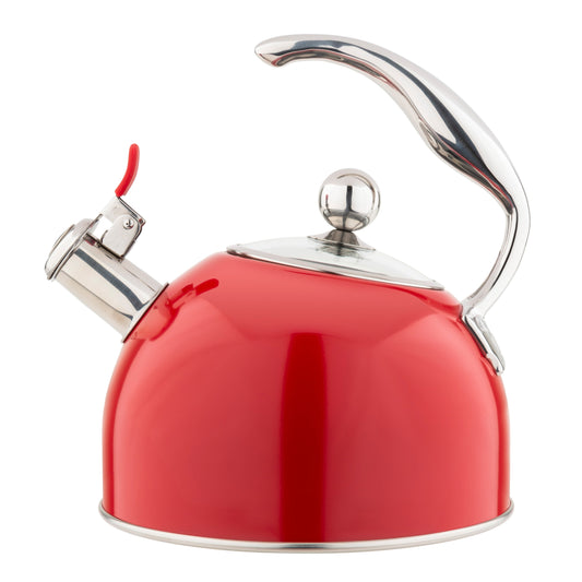 Bouilloire à sifflet Viking en acier inoxydable rouge de 2,6 quarts avec fond à 3 couches