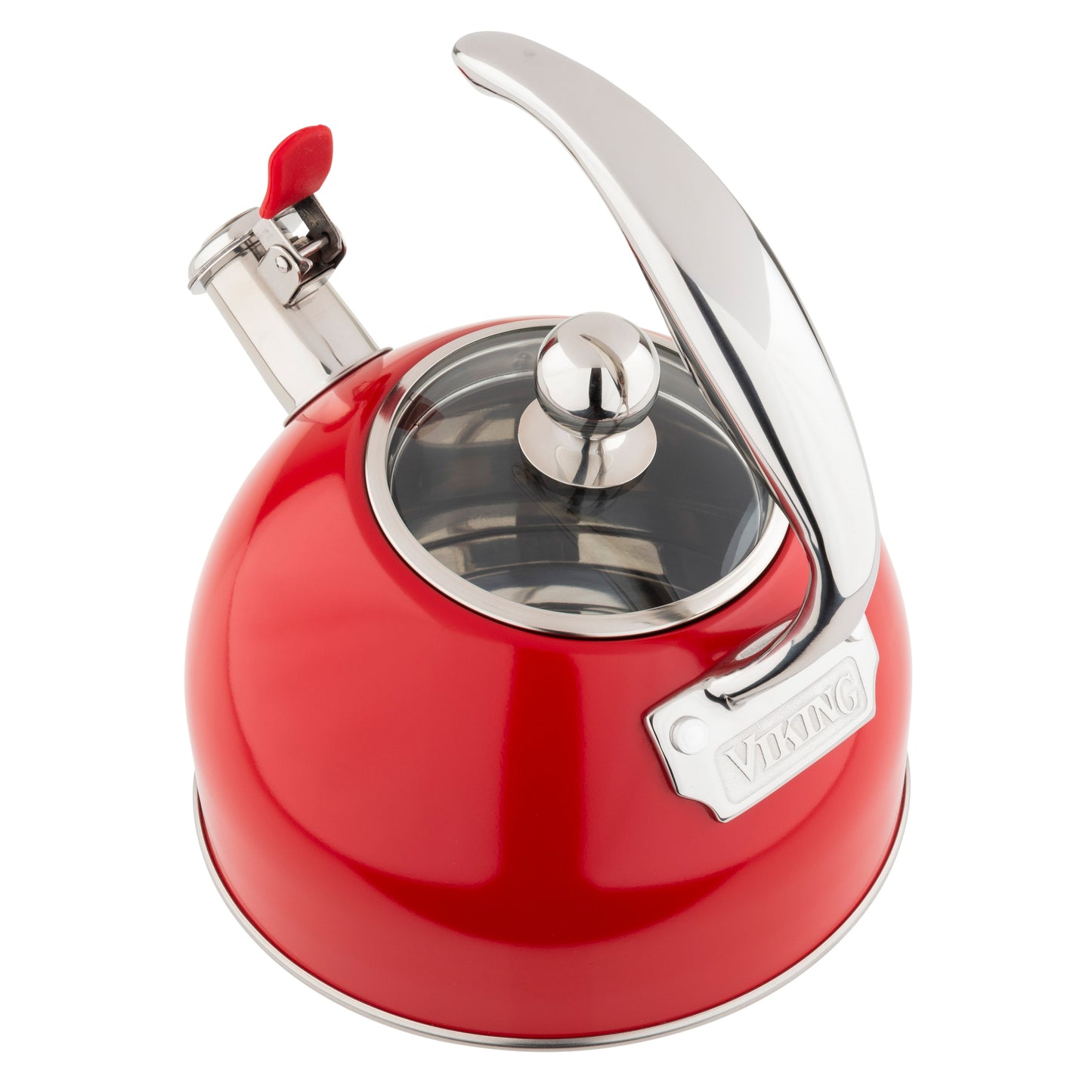 Bouilloire à sifflet Viking en acier inoxydable rouge de 2,6 quarts avec fond à 3 couches