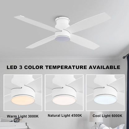 Ventilateur de plafond encastré WINGBO 44/52 pouces à courant continu avec éclairage et télécommande, 4 pales réversibles