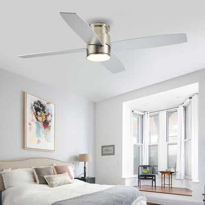 Ventilateur de plafond encastré WINGBO 44/52 pouces à courant continu avec éclairage et télécommande, 4 pales réversibles