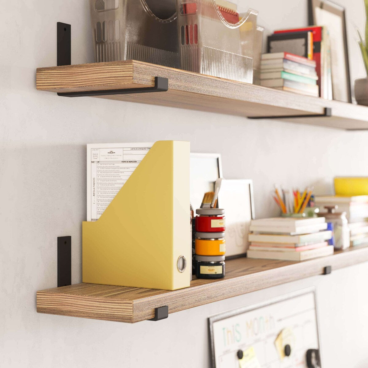 Wallniture Forte, étagères flottantes de 72 pouces, lot de 2, bois brûlé.