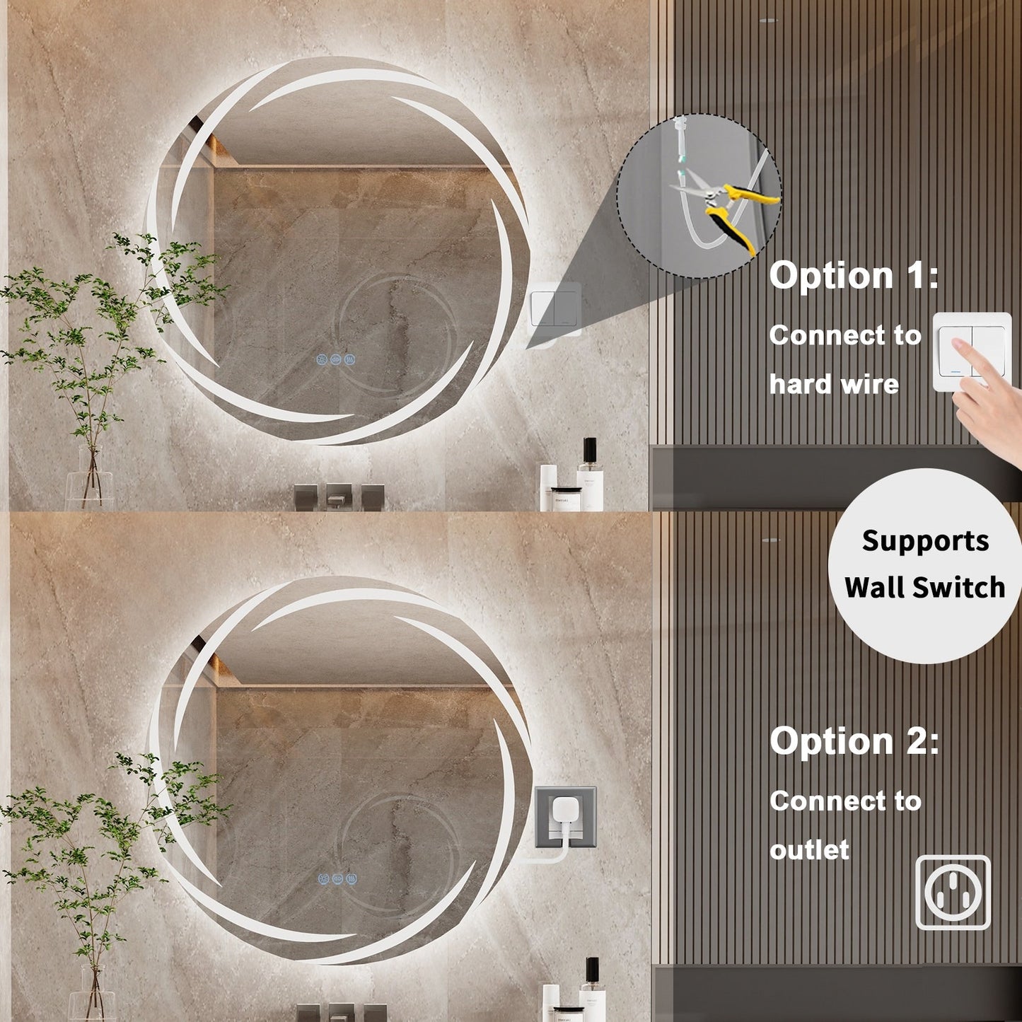 Miropoir de salle de bain à lumière LED tactile étanche, anti-buée, avec fonction de gradation.