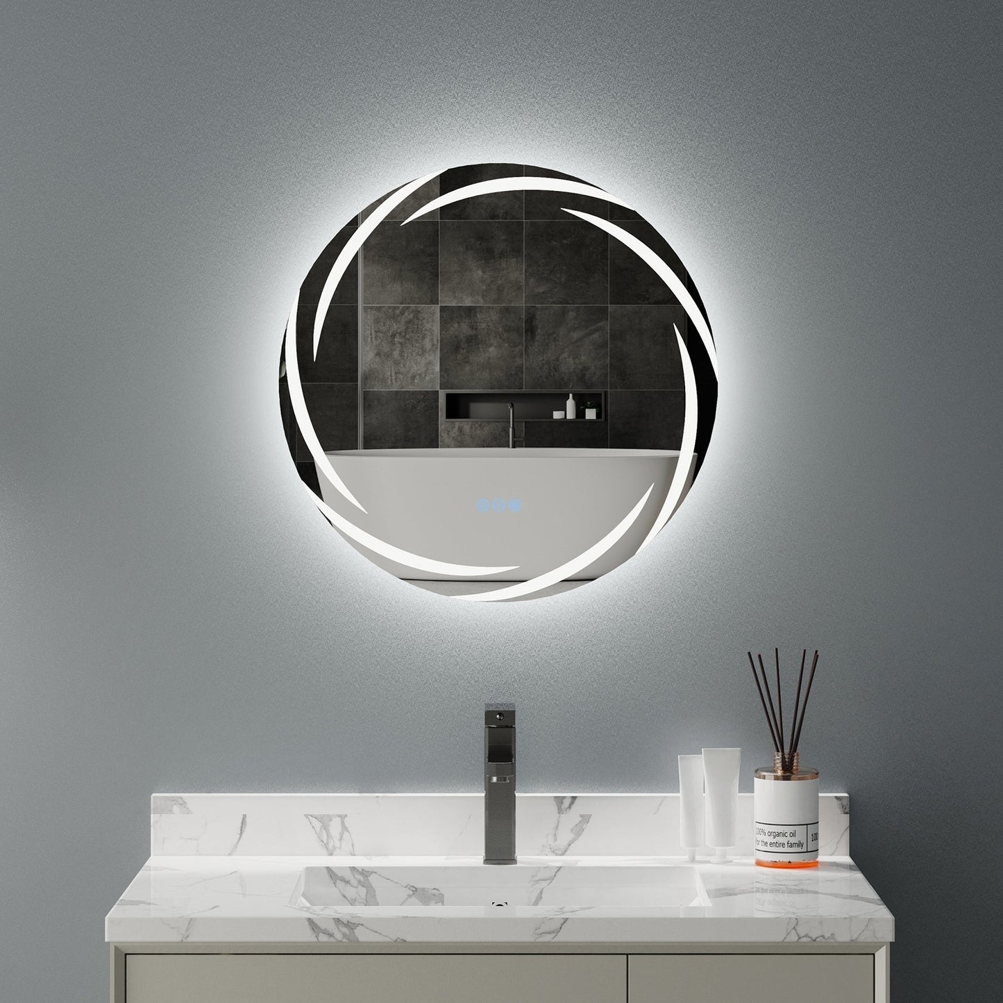 Miropoir de salle de bain à lumière LED tactile étanche, anti-buée, avec fonction de gradation.