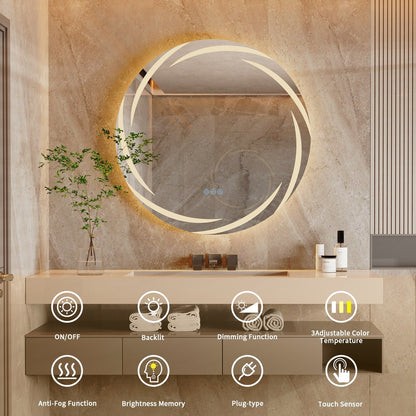 Miropoir de salle de bain à lumière LED tactile étanche, anti-buée, avec fonction de gradation.