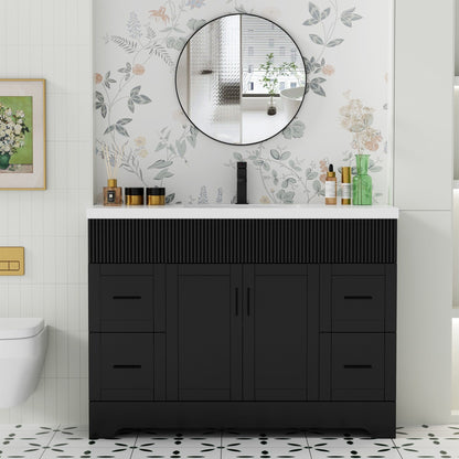 Ensemble de meuble-lavabo ondulé pour salle de bain, 30/36/48 pouces, avec lavabo et robinet.