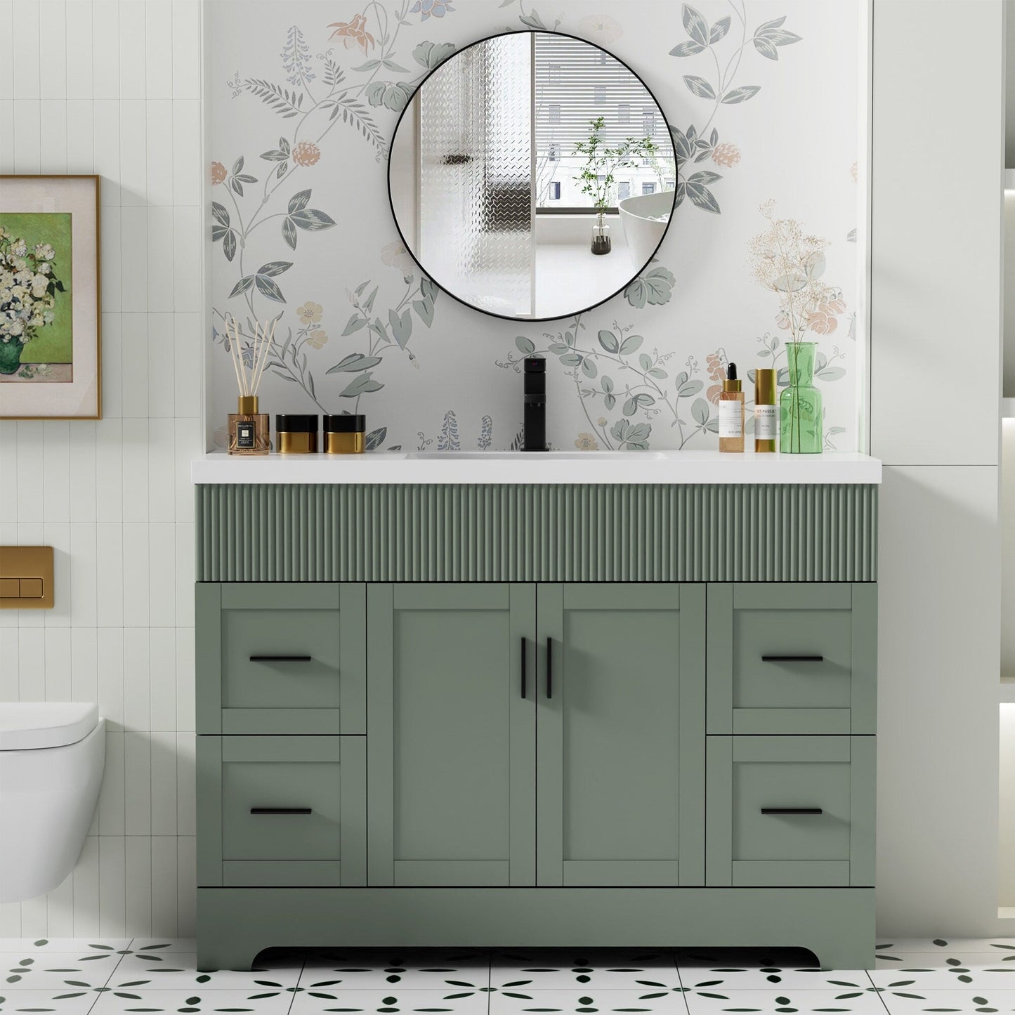 Ensemble de meuble-lavabo ondulé pour salle de bain, 30/36/48 pouces, avec lavabo et robinet.