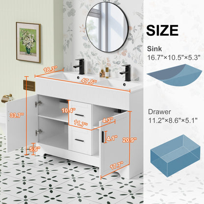 Ensemble de meuble-lavabo ondulé pour salle de bain, 30/36/48 pouces, avec lavabo et robinet.