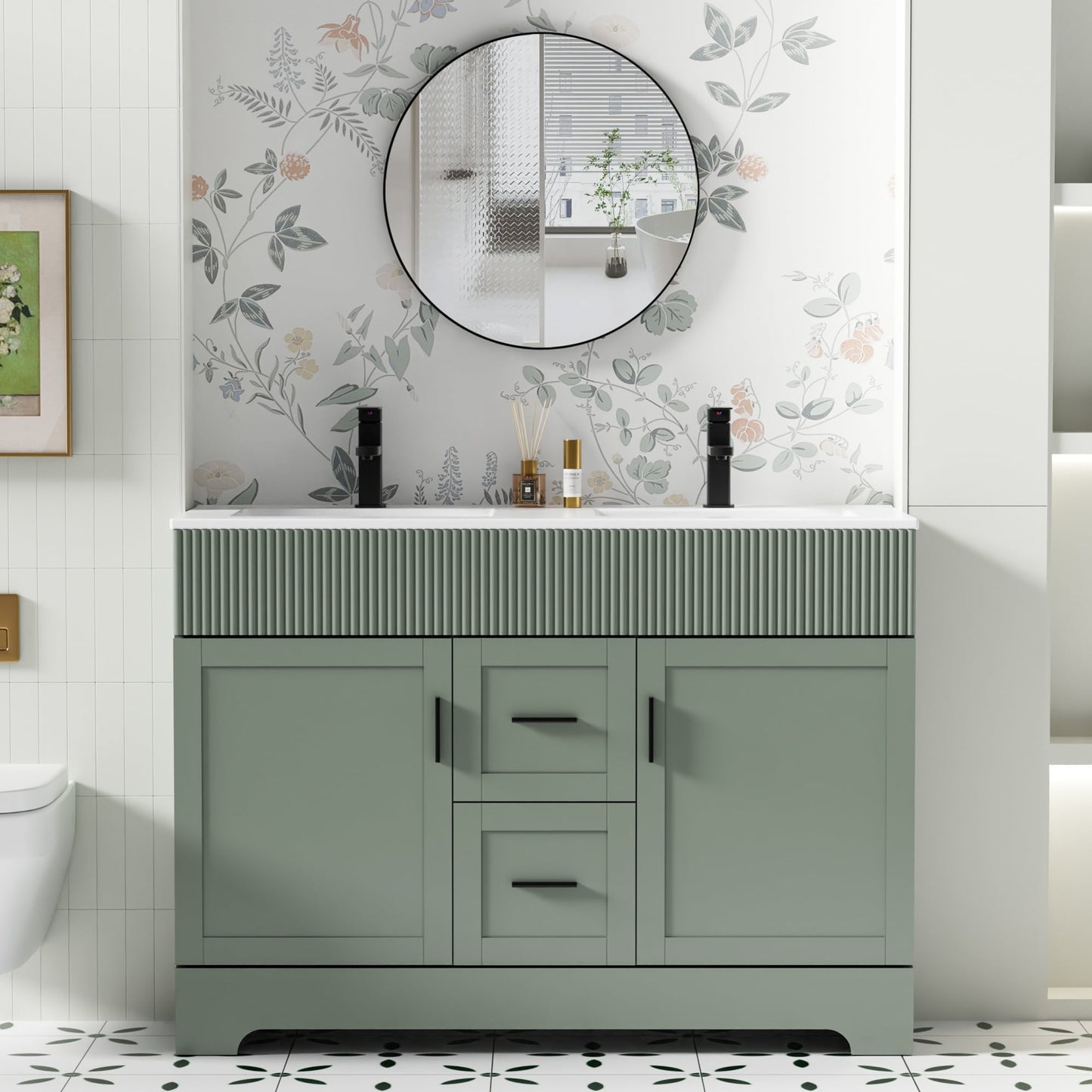 Ensemble de meuble-lavabo ondulé pour salle de bain, 30/36/48 pouces, avec lavabo et robinet.