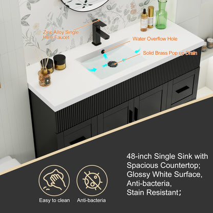 Ensemble de meuble-lavabo ondulé pour salle de bain, 30/36/48 pouces, avec lavabo et robinet.