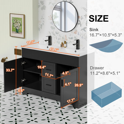 Ensemble de meuble-lavabo ondulé pour salle de bain, 30/36/48 pouces, avec lavabo et robinet.