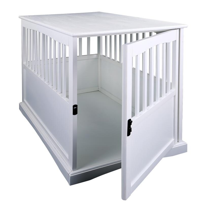 Table d'appoint en bois blanc pour cage à animaux avec porte verrouillable
