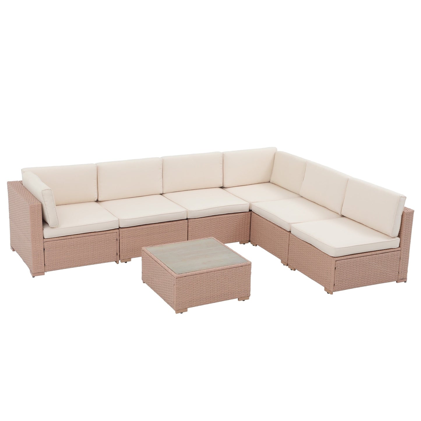 Ensemble de canapé d'extérieur modulable en osier et acier avec coussins, 7 pièces