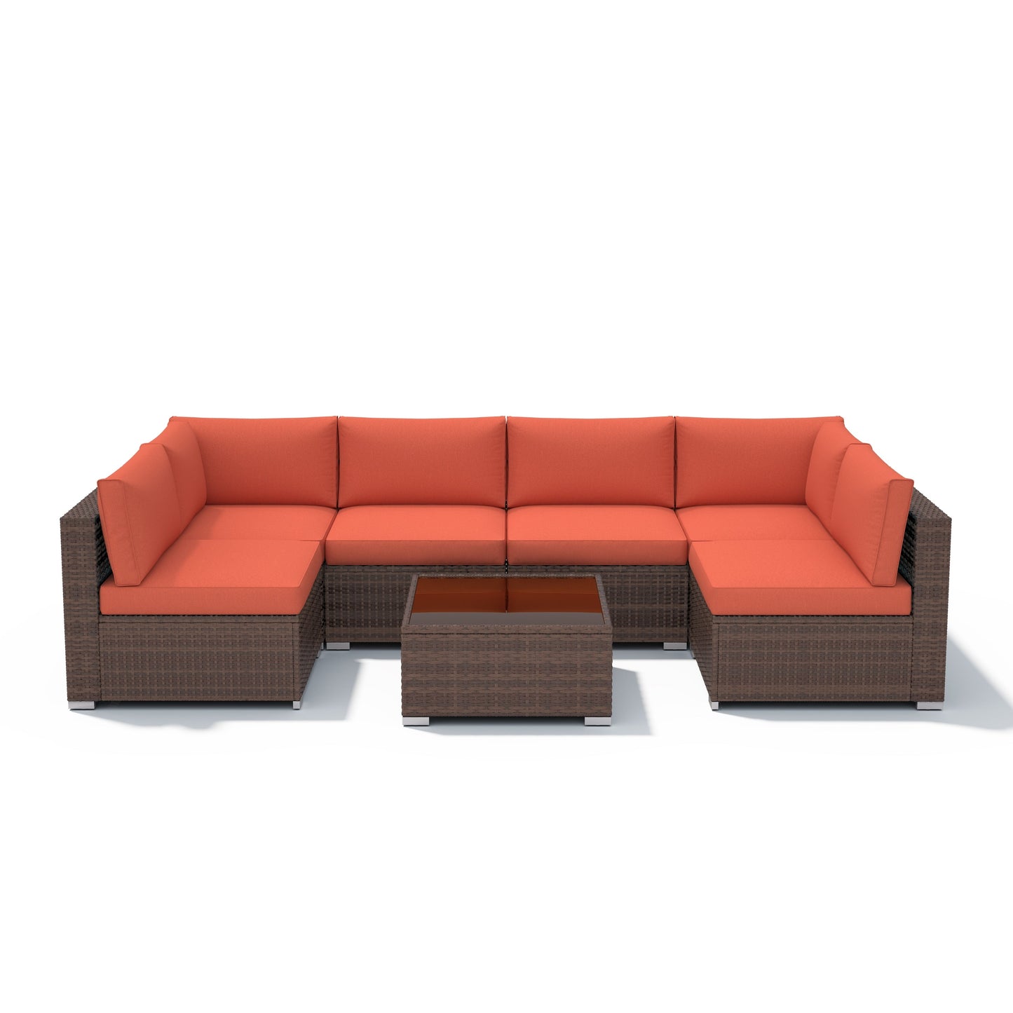 Ensemble de canapé d'extérieur modulable en osier et acier avec coussins, 7 pièces