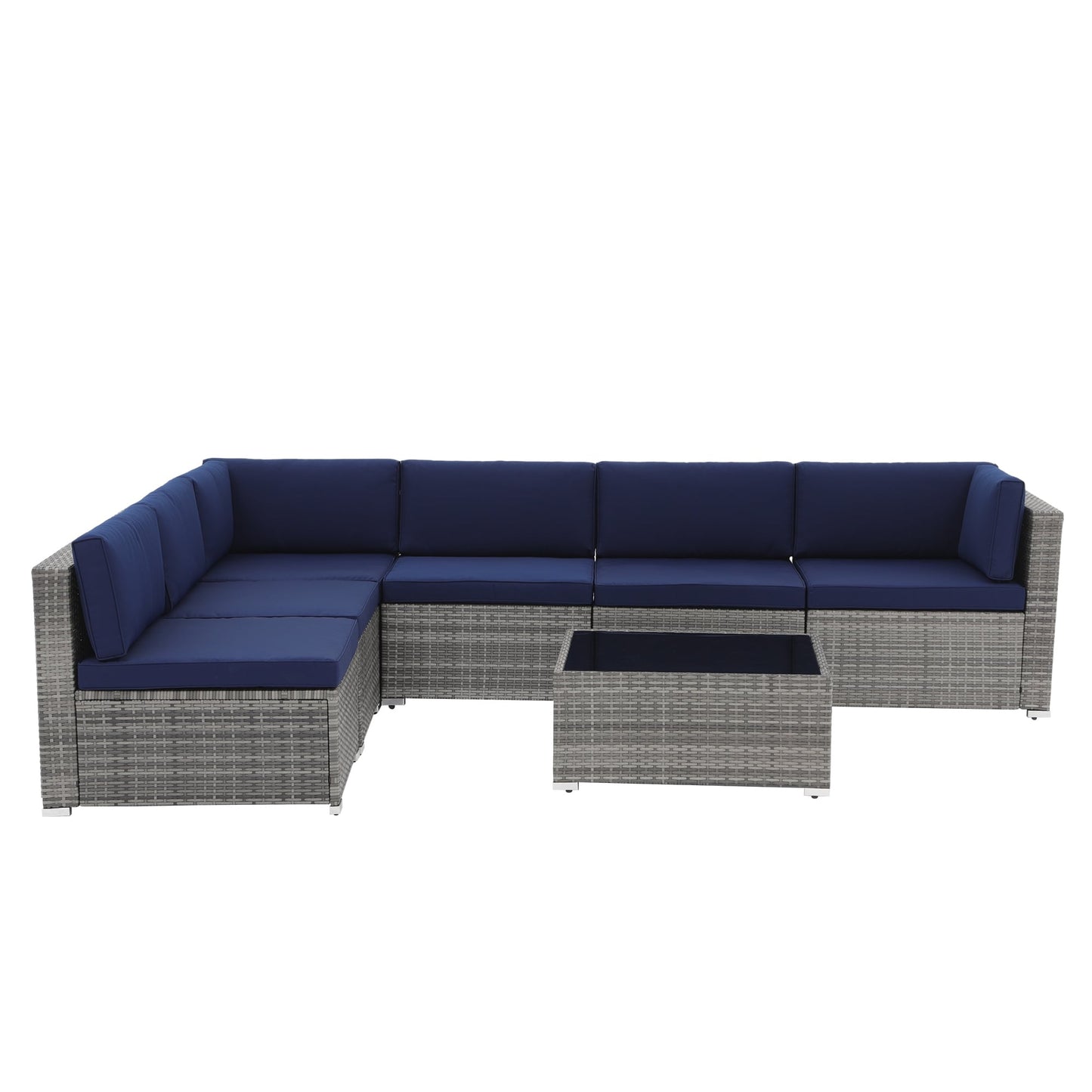 Ensemble de canapé d'extérieur modulable en osier et acier avec coussins, 7 pièces