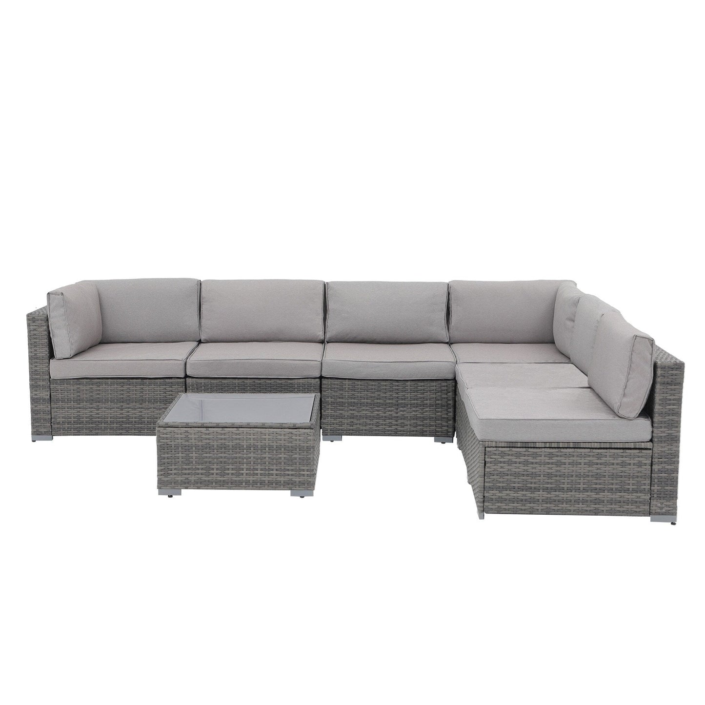Ensemble de canapé d'extérieur modulable en osier et acier avec coussins, 7 pièces
