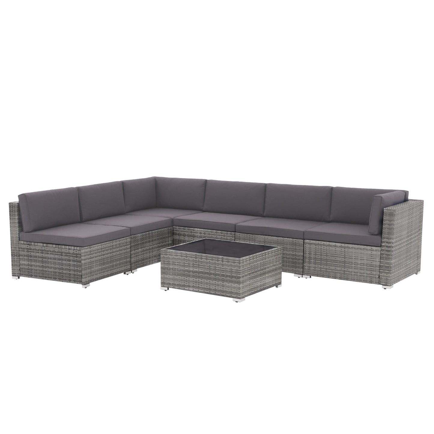 Ensemble de canapé d'extérieur modulable en osier et acier avec coussins, 7 pièces