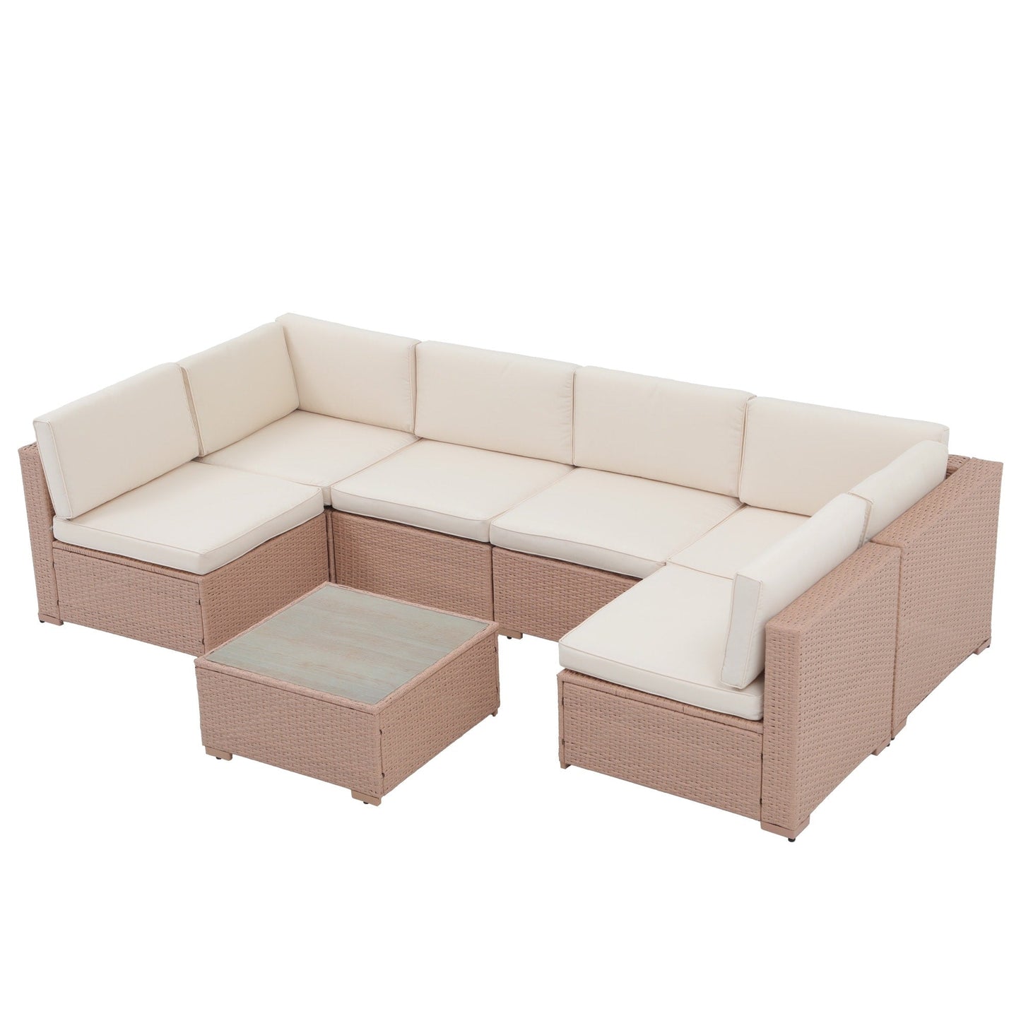 Ensemble de canapé d'extérieur modulable en osier et acier avec coussins, 7 pièces