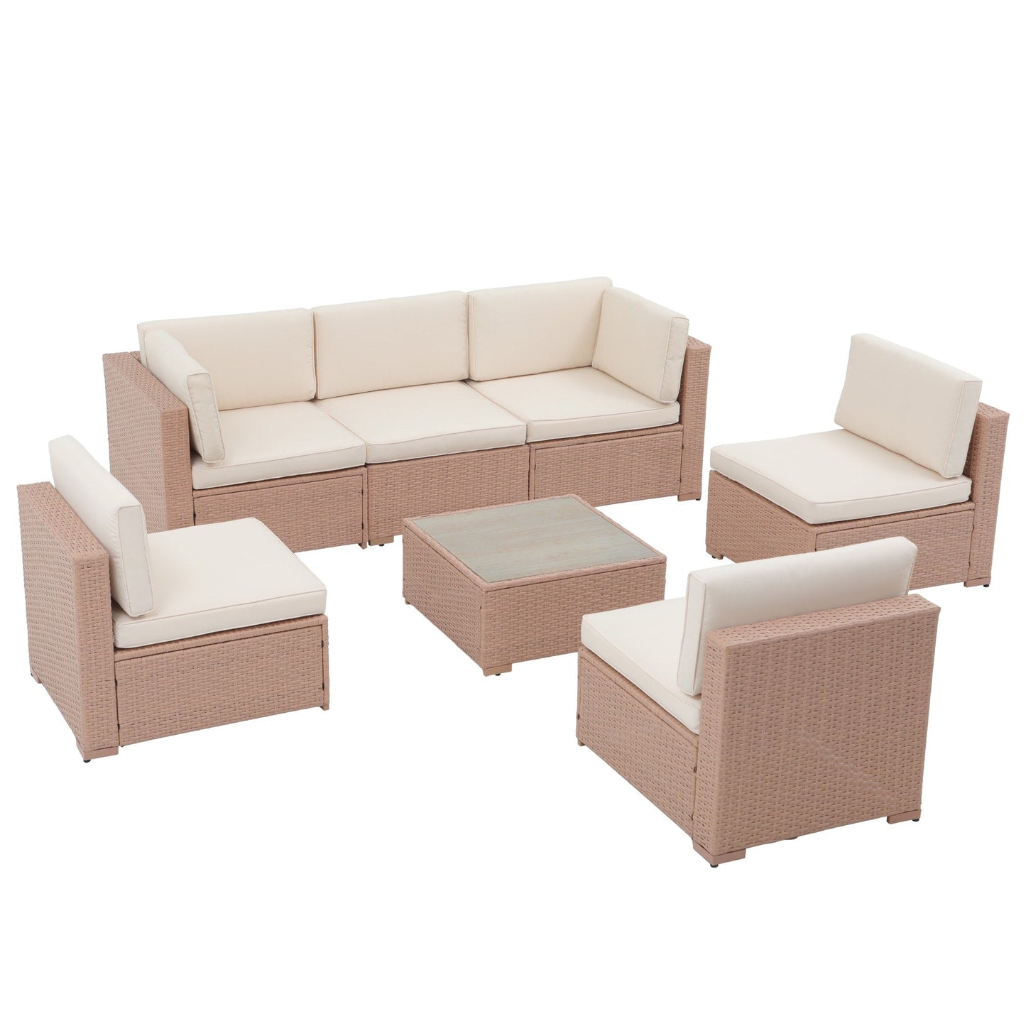 Ensemble de canapé d'extérieur modulable en osier et acier avec coussins, 7 pièces