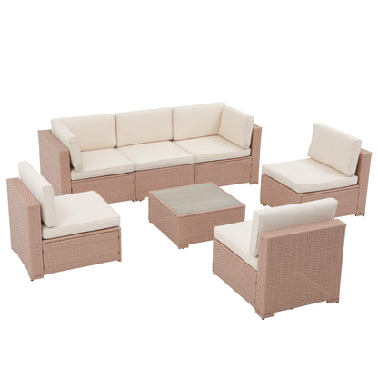 Ensemble de canapé d'extérieur modulable en osier et acier avec coussins, 7 pièces