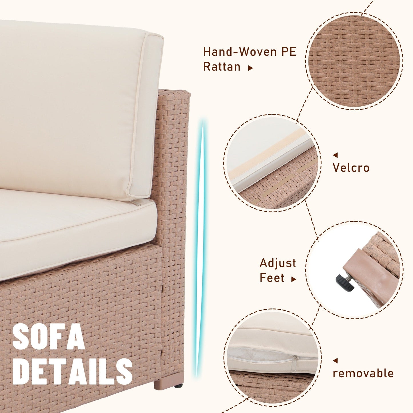 Ensemble de canapé d'extérieur modulable en osier et acier avec coussins, 7 pièces