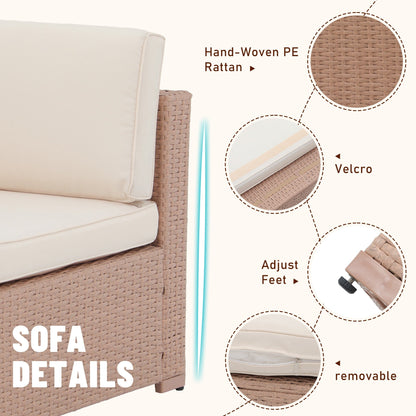 Ensemble de canapé d'extérieur modulable en osier et acier avec coussins, 7 pièces