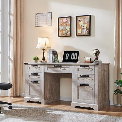 Bureau de direction de style farmhouse de 60 pouces, bureau de travail en bois pour la maison, bureau d'ordinateur
