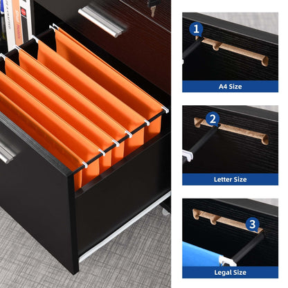 Meuble de rangement en bois avec station de recharge, classeur latéral mobile verrouillable, compatible avec les dossiers A4, lettres et documents légaux.