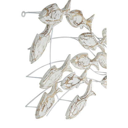 Poisson en bois fait à la main, décoration murale pour la maison, effet vieilli brun - Blanc - Roche River Decor