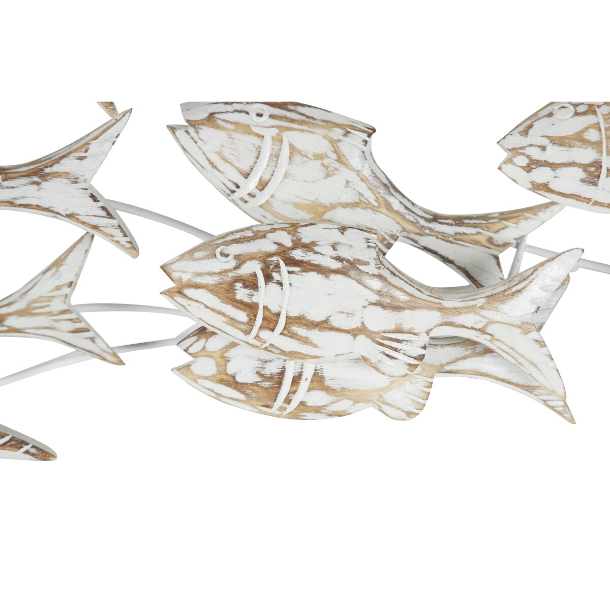 Poisson en bois fait à la main, décoration murale pour la maison, effet vieilli brun - Blanc - Roche River Decor