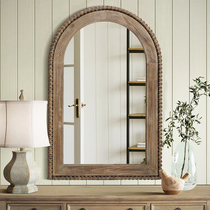 Miroir mural à cadre en bois en forme d'arche, miroir mural de salle de bain - 99,6 cm (H) x 65,7 cm (L) x 3,8 cm (P)