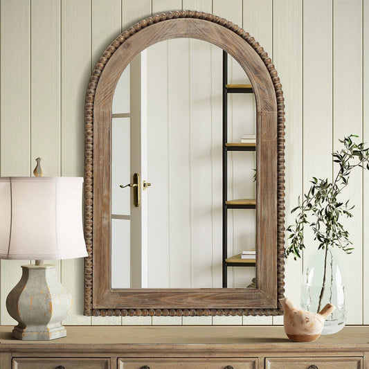 Miroir mural à cadre en bois en forme d'arche, miroir mural de salle de bain - 99,6 cm (H) x 65,7 cm (L) x 3,8 cm (P)