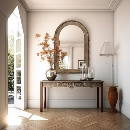 Miroir mural à cadre en bois en forme d'arche, miroir mural de salle de bain - 99,6 cm (H) x 65,7 cm (L) x 3,8 cm (P)