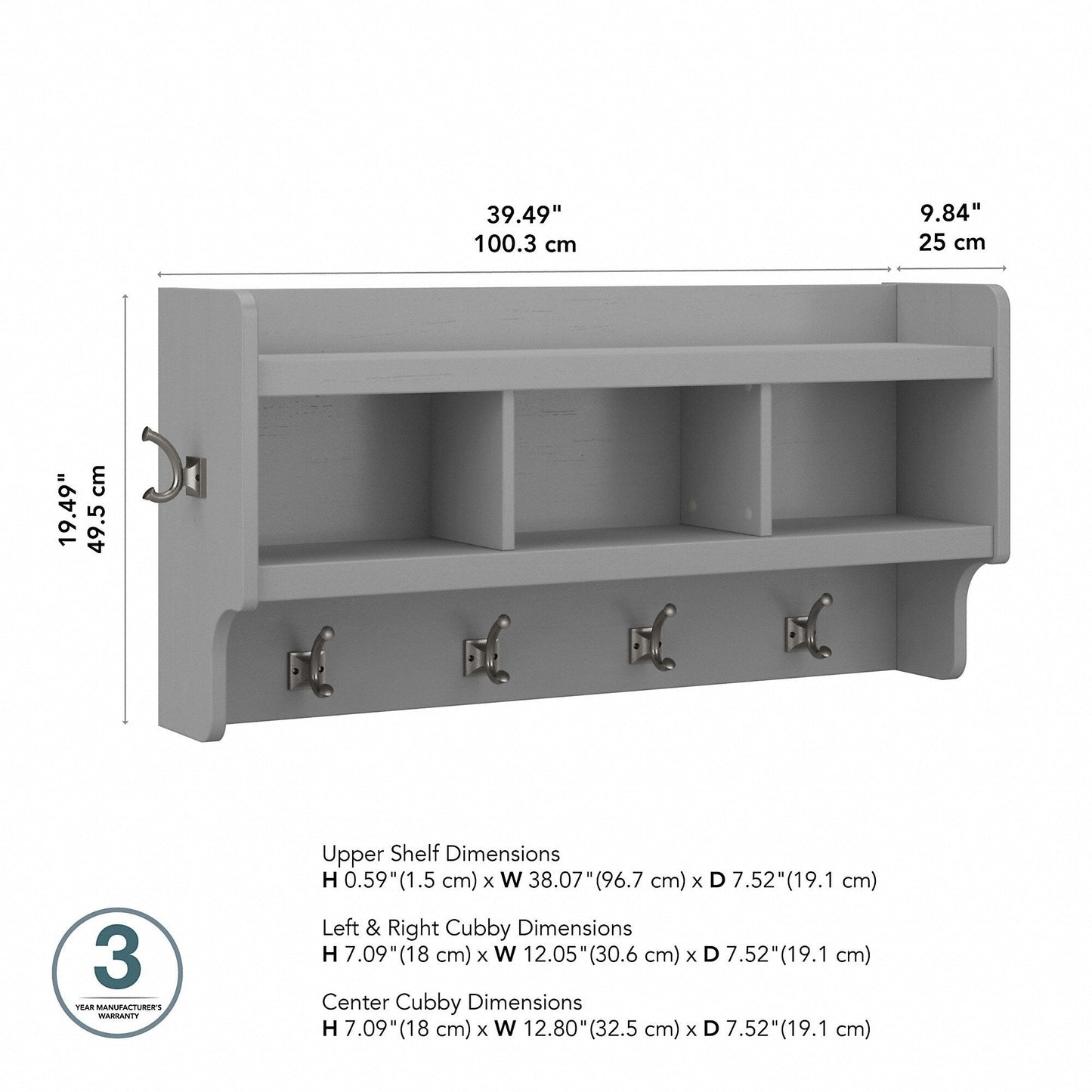 Porte-manteau mural Woodland 40W avec étagère de Bush Furniture