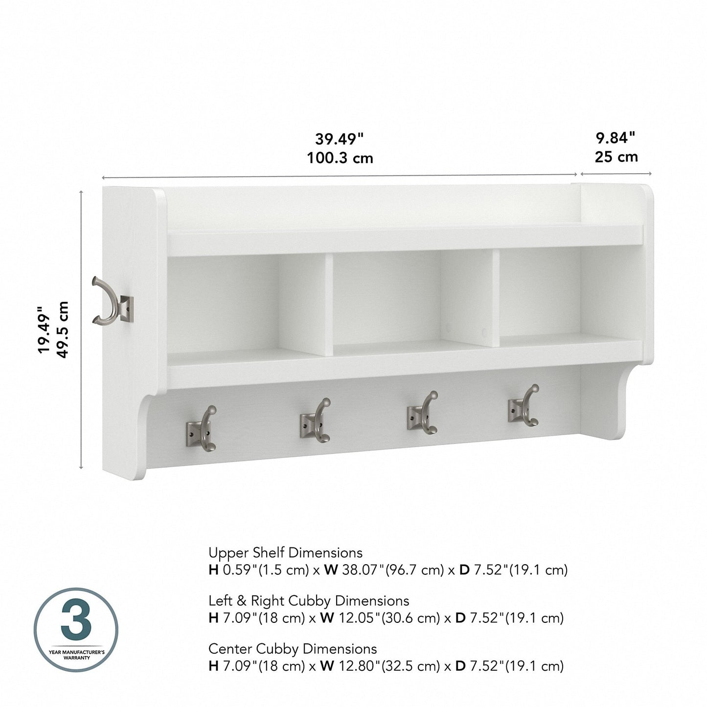 Porte-manteau mural Woodland 40W avec étagère de Bush Furniture
