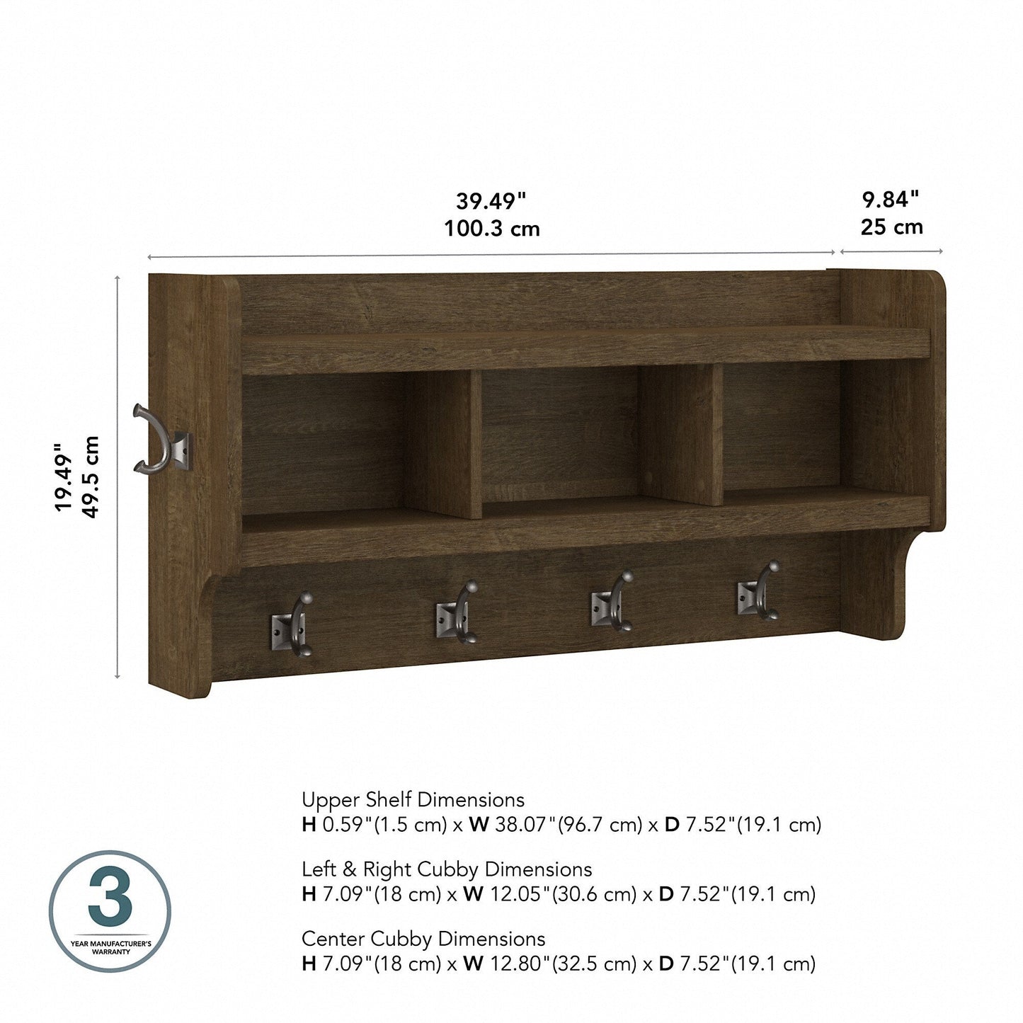 Porte-manteau mural Woodland 40W avec étagère de Bush Furniture