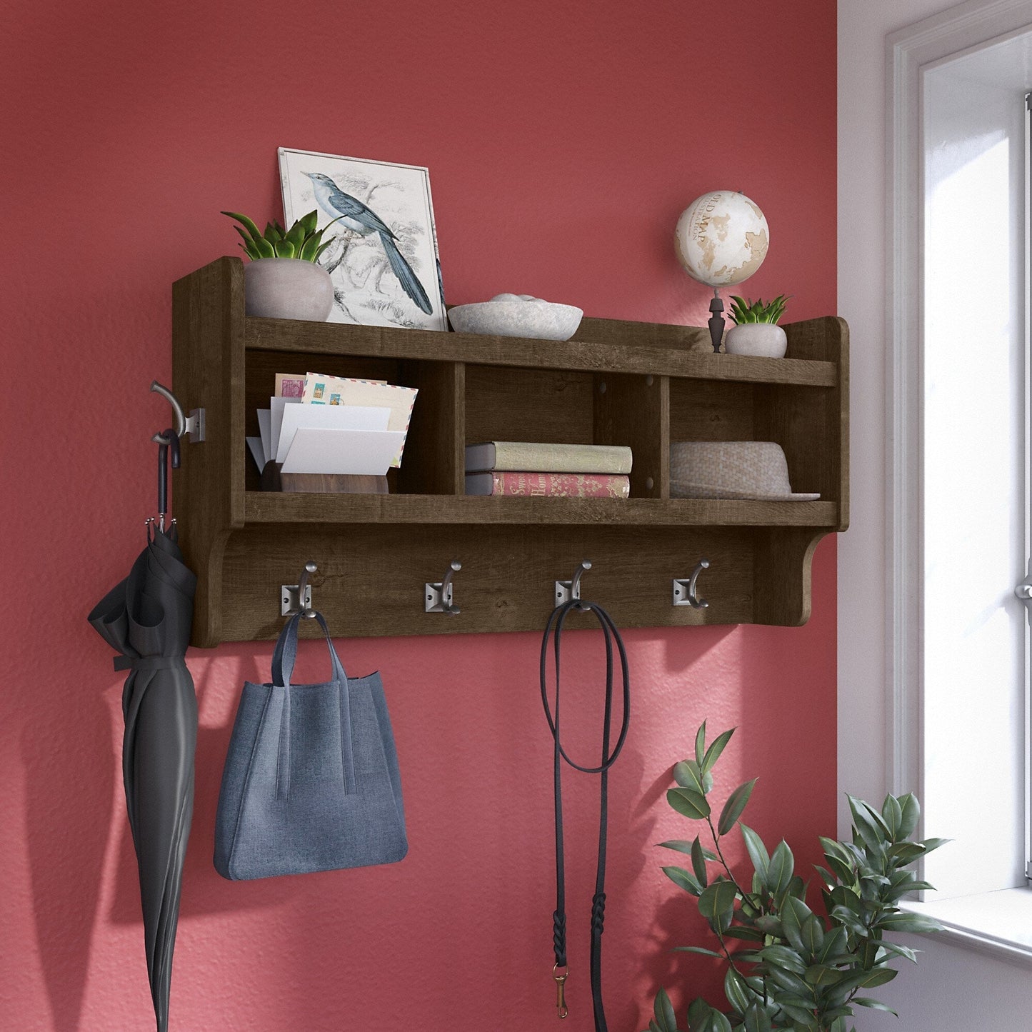 Porte-manteau mural Woodland 40W avec étagère de Bush Furniture