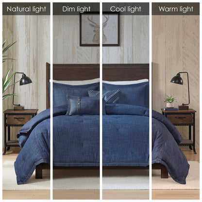 Ensemble de couette en jean Perry Blue de Woolrich, surdimensionné et surrempli.