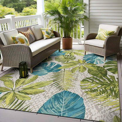 Tapis de sol contemporain à motifs floraux tropicaux pour intérieur/extérieur de World Rug Gallery
