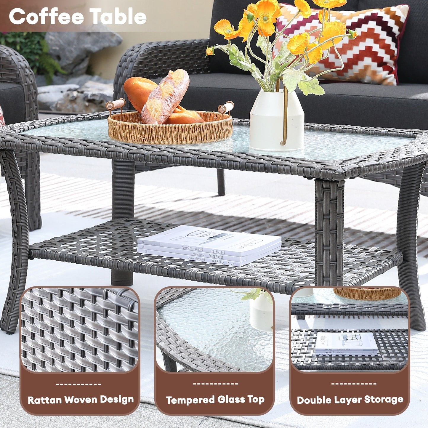 Ensemble de meubles de jardin d'extérieur XIZZI 4 pièces pour conversation avec table