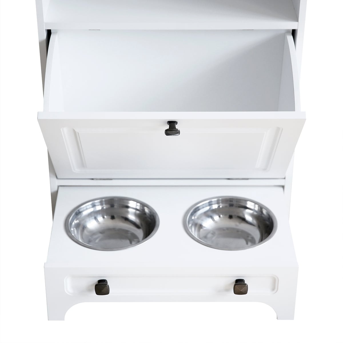 Station d'alimentation pour chien Roomfitters avec 2 gamelles surélevées, meuble de rangement basculant pour l'alimentation des animaux domestiques
