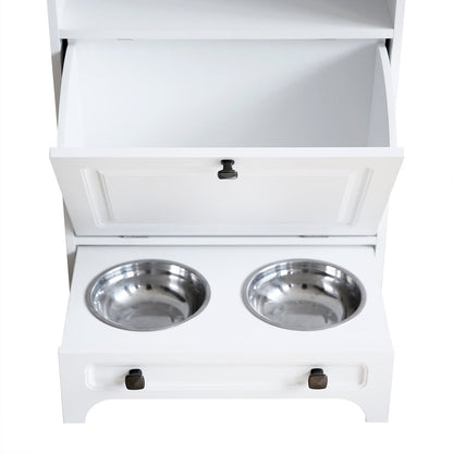 Station d'alimentation pour chien Roomfitters avec 2 gamelles surélevées, meuble de rangement basculant pour l'alimentation des animaux domestiques